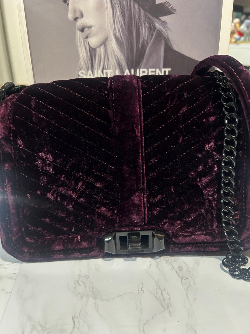 Rebecca Minkoff Velvet Quilted Shoulder Bag in Plum